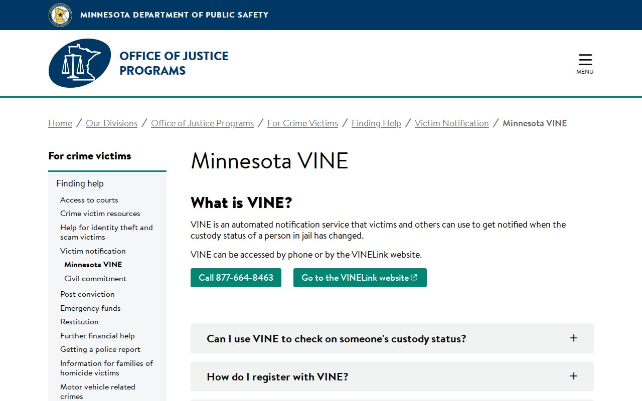 Freeborn County VINELink inmate check Minnesota VINE county jail coverage