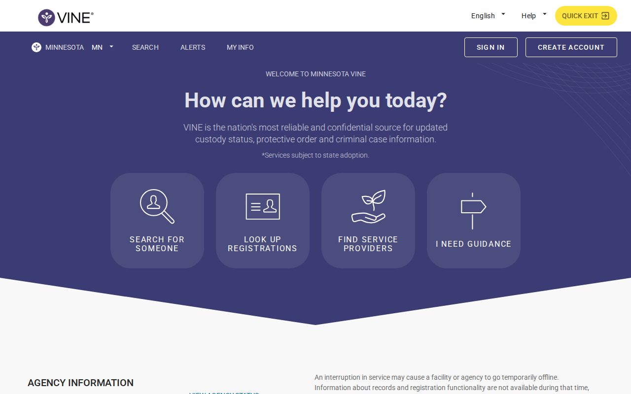Freeborn County VINELink inmate search landing screen